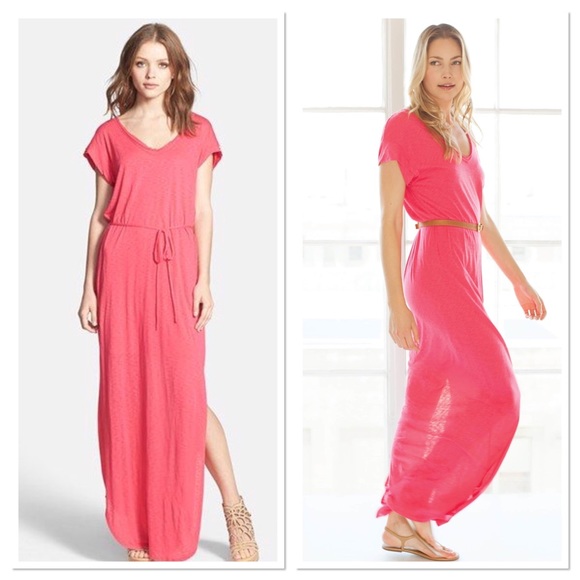 NWT Splendid V-Neck Tie-Front Jersey Maxi Dress Pink XS - Picture 1 of 7